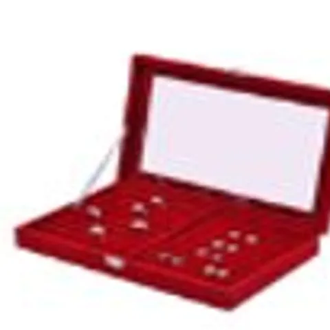 24 PORTABLE VELVET RING BOXES WITH GLASS WINDOW (HALF BIG & SMALL RING ROWS) (SIZE - 29X18X4 CM) - BURGANDY