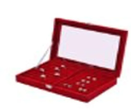 24 PORTABLE VELVET RING BOXES WITH GLASS WINDOW (HALF BIG & SMALL RING ROWS) (SIZE - 29X18X4 CM) - BURGANDY