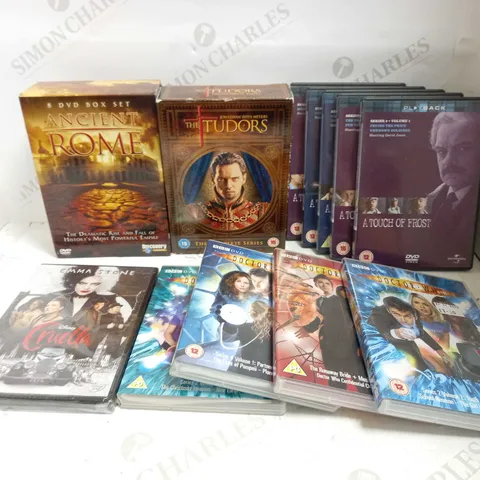 LOT OF APPROXIMATELY 15 DVDS, TO INCLUDE THE TUDORS, DOCTOR WHO, CRUELLA, ETC