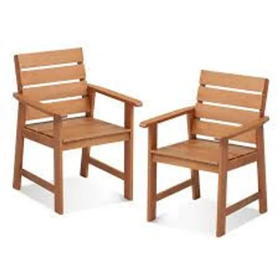 BOXED COSTWAY 2 PIECE PATIO HARDWOOD CHAIR DINING ARMCHAIRS WITH SLATTED SEAT