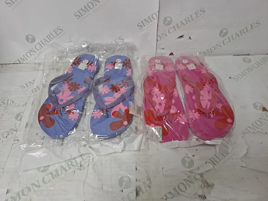 BOX OF APPROXIMATELY 12 VARIOUS SIZED FLIPFLOPS IN PURPLE/PINK 