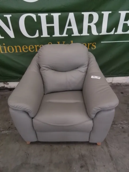 DESIGNER G PLAN MADE JACKSON LEATHER ARMCHAIR IN CAMBRIDGE GREY 