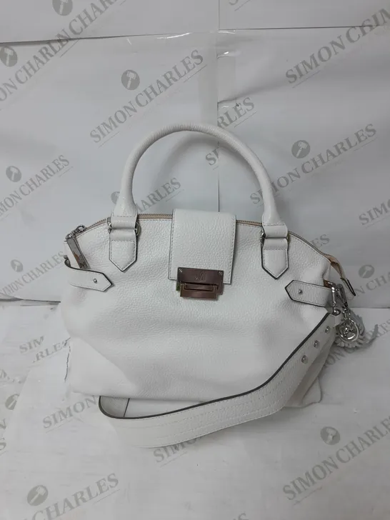 JULIEN MACDONALD LEATHER TASSEL HANDBAG IN WHITE WITH SILVER DETIAILS 