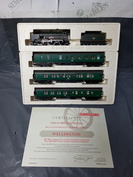 BOXED HORNBY RAILWAYS WELLINGTON BR 4-4-0 LOCOMOTIVE SCHOOL CLASS V IN GREEN/BLACK