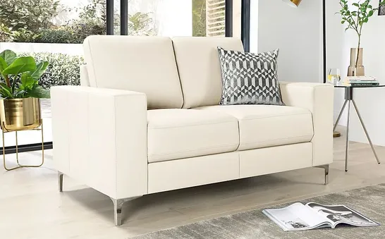 DESIGNER BALTIMORE IVORY LEATHER 2 SEATER SOFA (1 BOX)