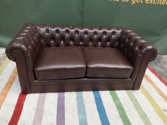 DESIGNER BROWN LEATHER CHESTERFIELD STYLE 2 SEATER SOFA