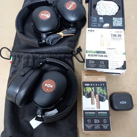 LOT OF 5 ASSORTED MARLEY AUDIO ITEMS TO INCLUDE TWS EARBUDS AND WIRELESS HEADPHONES