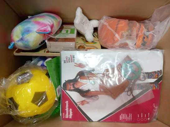 BOX OF APPROXIMATELY 10 ASSORTED TOYS AND GAMES TO INCLUDE GALT SPARKLE JEWELLERY, IRISH TRICOLOUR WIG, JUMBO BINGO, ETC