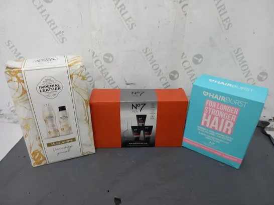 APPROXIMATELY 10 FRAGRANCE AND COSMETIC BOXSETS TO INCLUDE IMPERIAL LEATHER MOISTURISING SET, N07 MINI MOISTURISING SET, HAIRBURST SHAMPOO & CONDITIONER SET, ETC