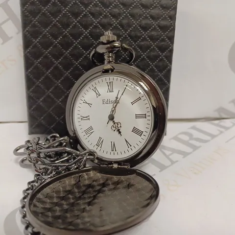 MENS EDISON POCKET WATCH WITH CHAIN AND GIFT BOX 