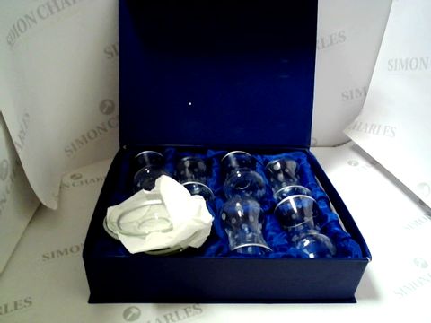 DESIGNER BOXED GLASS CUP AND SAUCER SET 