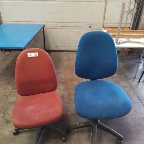 2X GAS LIFT OFFICE CHAIRS - BLUE/RED 