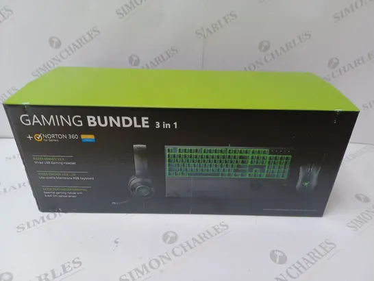 BRAND NEW BOXED RAZER GAMING BUNDLE 3 IN 1 TO INCLUDE - GAMING HEADSET, MEMBRANE RGB KEYBOARD AND ESSENTIAL GAMING MOUSE