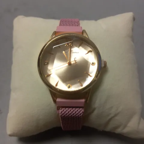 LA BANUS ANGULAR FACED LADIES WATCH WITH PINK SLIM MAGNETIC STRAP