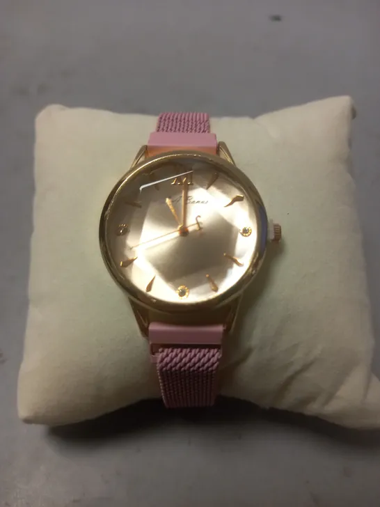 LA BANUS ANGULAR FACED LADIES WATCH WITH PINK SLIM MAGNETIC STRAP