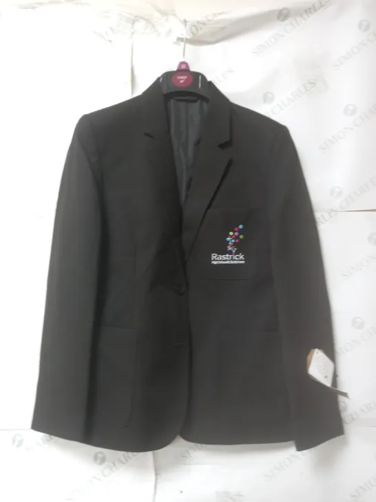 APPROXIMATELY 100 SCHOOL BLAZERS. BLUE AND BLACK VARIOUS SIZES