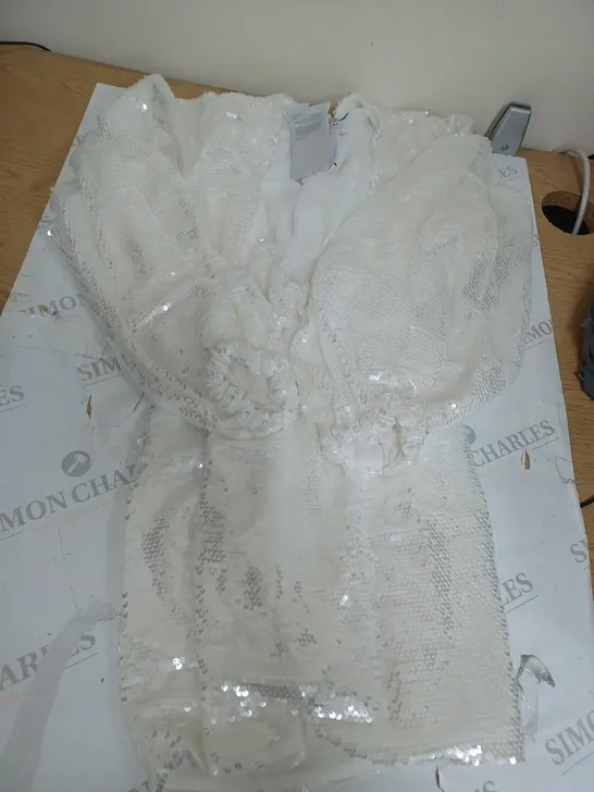 NADINE MERABI WHITE DRESS WITH GLITTER EFFECT SIZE 8