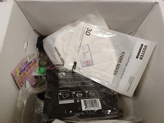 BOX TO CONTAIN APPROX. 20 X ASSORTED HOUSEHOLD PRODUCTS. INCLUDES FACE MASKS, BATTERIES, FAN ETC 