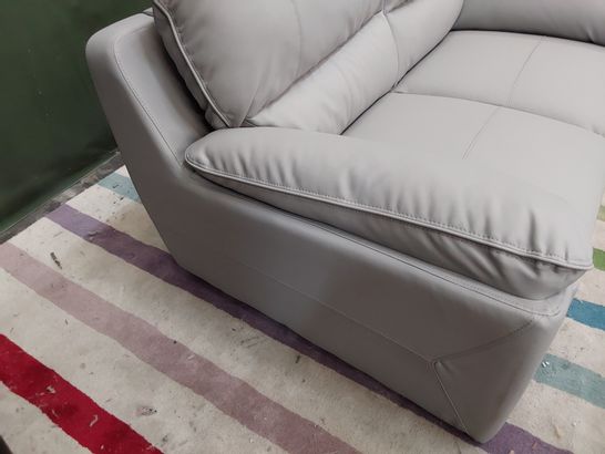 DESIGNER LIGHT GREY LEATHER FIXED TWO SEATER SOFA
