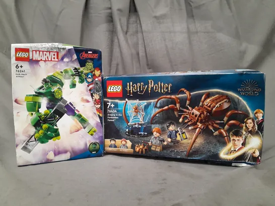 BOX OF 5 ASSORTED HOUSEHOLD ITEMS TO INCLUDE LEGO MARVEL HULK MECH, LEGO HARRY POTTER ARAGOG, ETC