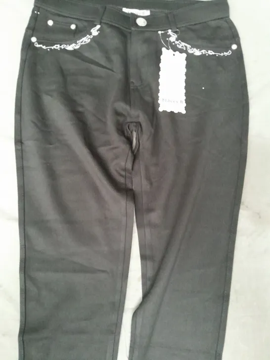 STACEY B EMBELLISHED TROUSERS IN BLACK W. JEWEL EFFECT SIZE 10