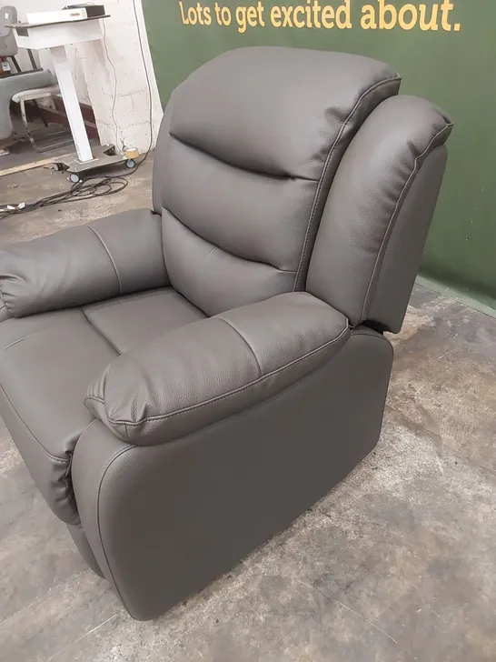 DESIGNER GREY LEATHER UPHOLSTERED MANUAL RECLINER ARMCHAIR 