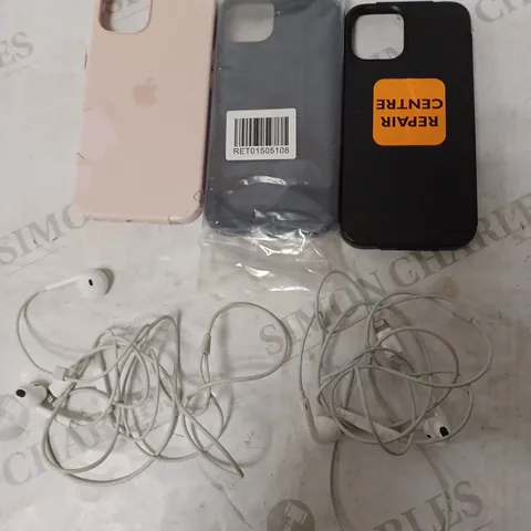 LOT OF APPROX 5 ASSORTED IPHONE ACCESSORIES TO INCLUDE 3 CASES AND 2 LIGHTNING EARPOD SETS