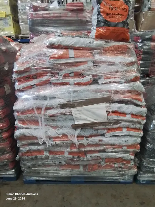 PALLET TO CONTAIN APPROX 90 X 10kg BAGS OF TRUE FLAME SMOKELESS BARBECUE CHARCOAL BRIQUETTES 