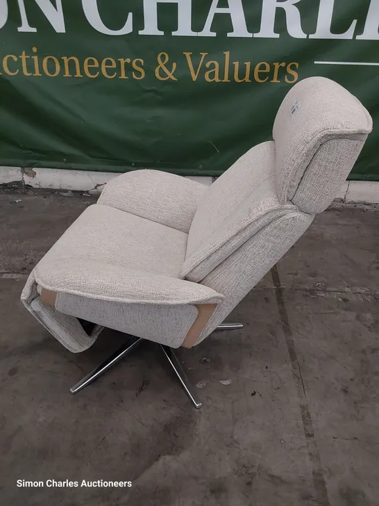 QUALITY BRITISH DESIGNER G PLAN OSLO POWER RECLINING SWIVEL CHAIR RUSH CREAM FABRIC 