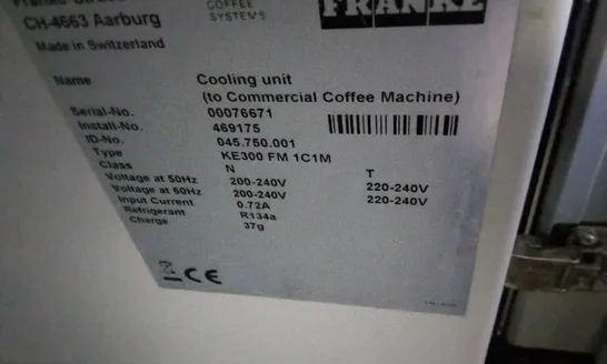 FRANKE COOLING UNIT FOR COMMERCIAL COFFEE MACHINE 