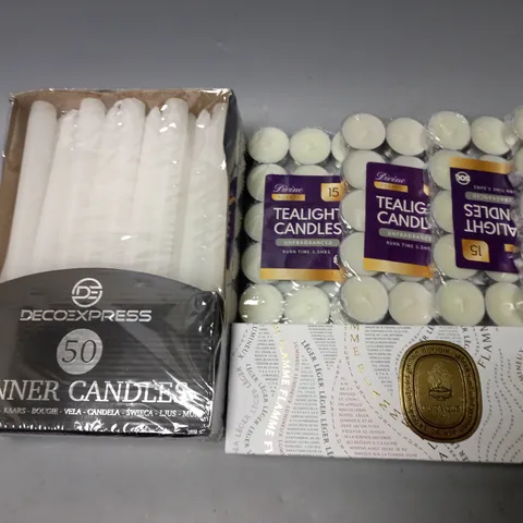 LOT OF ASSORTED CANDLES TO INCLUDE DINNER AND TEALIGHT