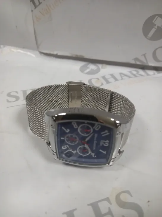 BOXED MANN EGERTON IMPACT STEEL BLUE DIAL MESH STRAP WATCH 