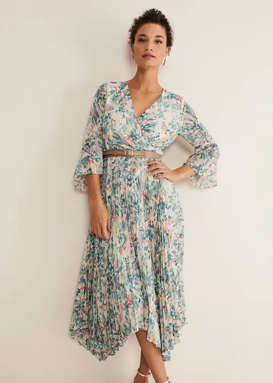 PHASE EIGHT DANI FLORAL PLEATED MIDI DRESS - SIZE 16