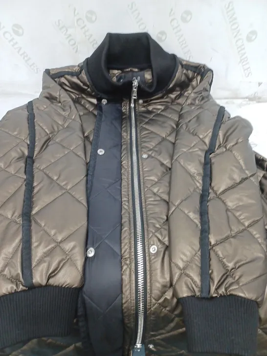 NUAGE LONG PADDED COAT. ZIP AND POPPER FASTENING. 2 FRONT POCKETS. GOLD SIZE MEDIUM