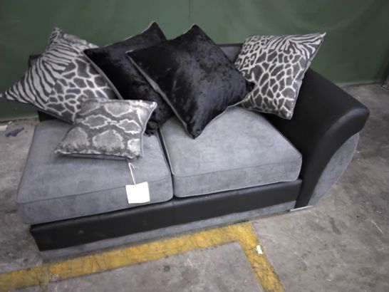 BLACK FAUX LEATHER & GREY FABRIC SOFA SECTION WITH SCATTER CUSHIONS