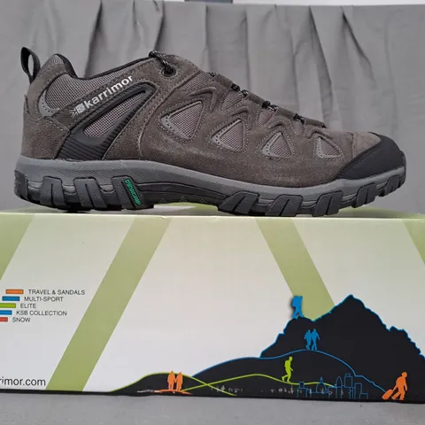 BOXED PAIR OF KARRIMOR SUPA 5 HIKING SHOES IN GREY UK SIZE 10.5