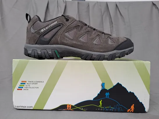 BOXED PAIR OF KARRIMOR SUPA 5 HIKING SHOES IN GREY UK SIZE 10.5