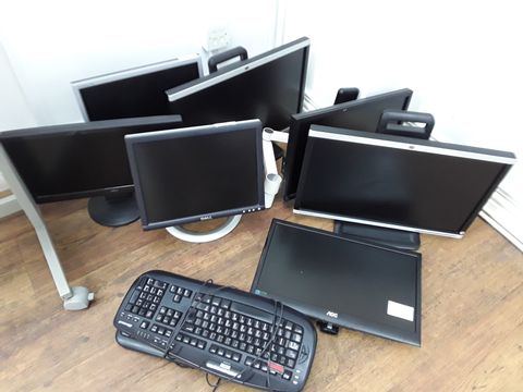 7 ASSORTED MONITORS AND TWO KEYBOARDS
