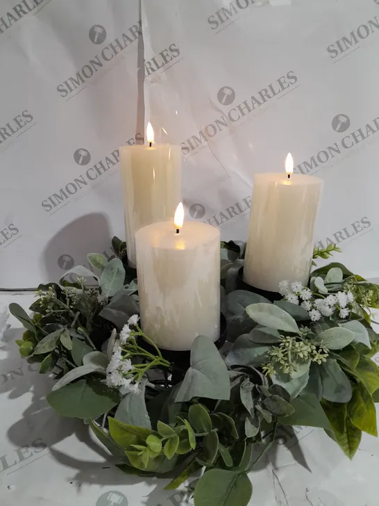 HOME REFLECTIONS 3 IN 1 FLAMELESS CANDLE WITH WREATH SET - SAGE 