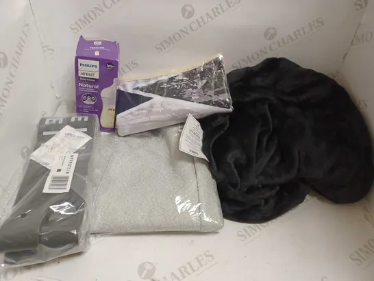 BOX OF APPROX 10 ITEMS TO INCLUDE PHILIPS AVENT BABY BOTTLE, ULTRA SOFT THROW AND PICTURE FRAME