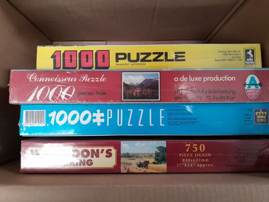 BOX OF 7 ASSORTED TOYS AND GAMES TO INCLUDE WILLIAM SHAKESPEARE PUZZLE, BATTLE OF TRAFALGAR PUZZLE, TRAVELLING ELEPHANTS PUZZLE, ETC