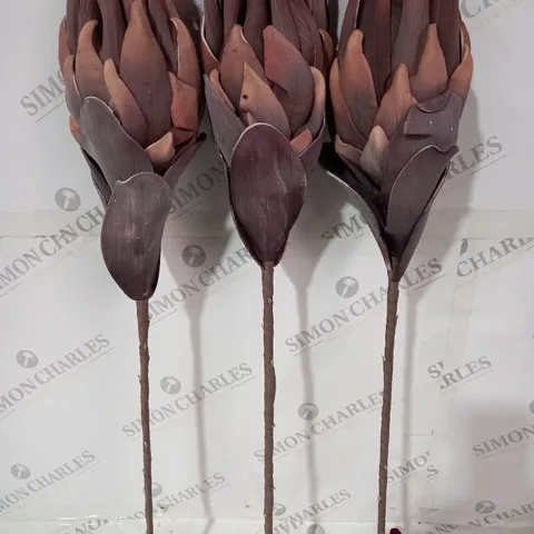 BOXED ALISON CORK SET OF 3 PROTEA PRE-LIT FAUX FLORAL STEMS IN DUSTY PINK