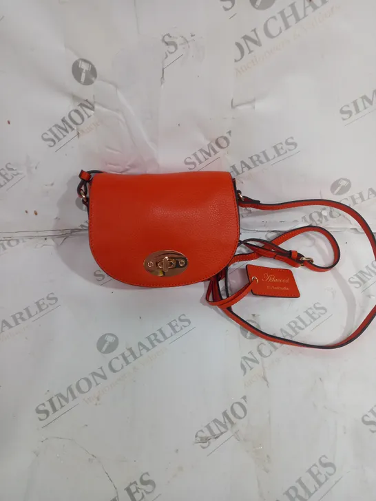 ASHWOOD REAL LEATHER CROSSBODY BAG IN MANDARIN WITH FLORAL INTERIOR