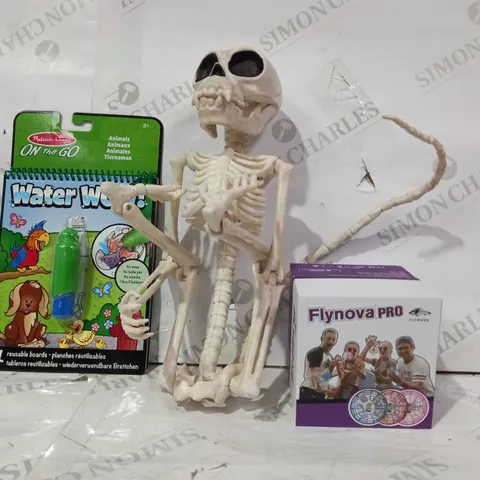 BOX OF APPROXIMATELY 10 ASSORTED TOYS AND GAMES TO INCLUDE HALLOWEEN MONKEY SKELETON, FLYNOVA PRO, WATER WOW, ETC