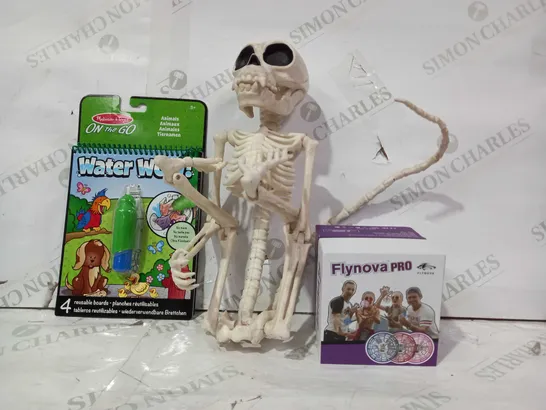 BOX OF APPROXIMATELY 10 ASSORTED TOYS AND GAMES TO INCLUDE HALLOWEEN MONKEY SKELETON, FLYNOVA PRO, WATER WOW, ETC