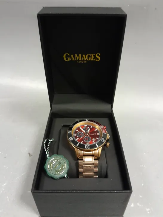 GAMAGES LONDON ACQUIRER ROSE RED DIAL WATCH 