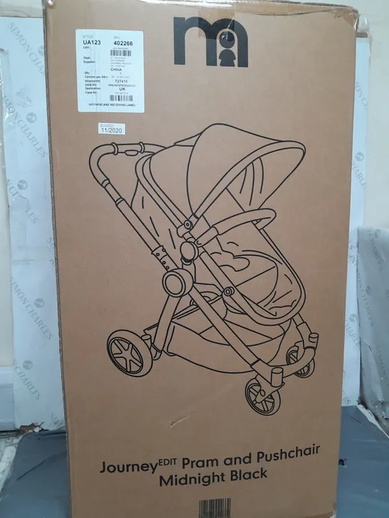 BOXED MOTHERCARE JOURNEY EDIT PRAM AND PUSHCHAIR IN MIDNIGHT BLACK 