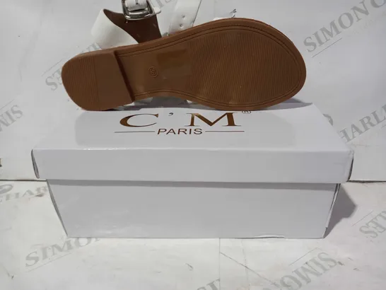 BOXED PAIR OF CM PARIS SANDALS IN WHITE EU SIZE 38