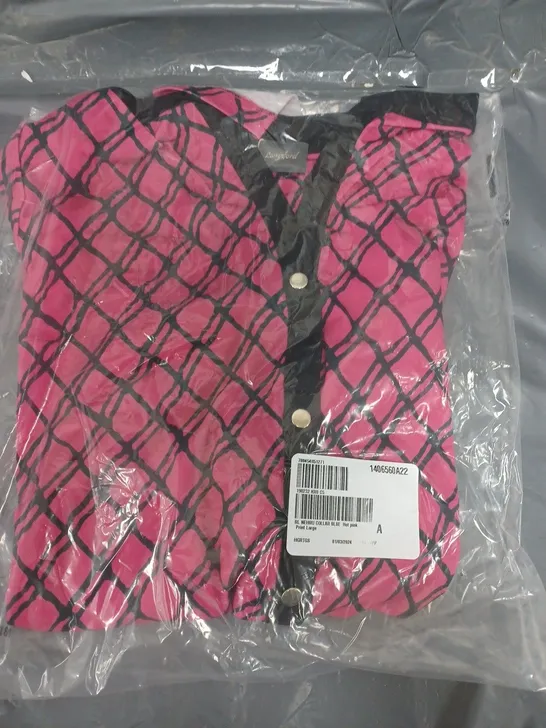 BAGGED RUTH LANGSFORD COLLAR BLOUSE IN HOT PINK PRINT - LARGE