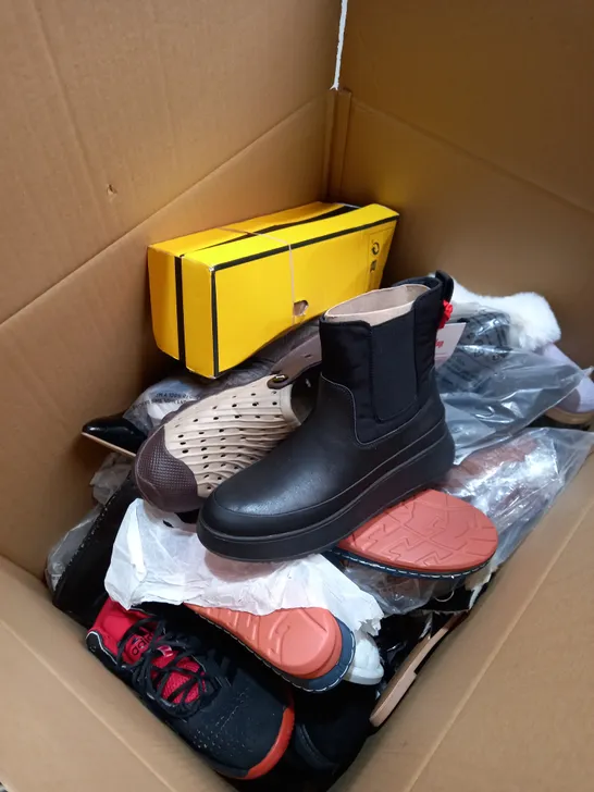 BOX OF APPROXIMATELY 15 PAIRS OF ASSORTED SHOES TO INCLUDE ADIDAS, FITFLOP, H&M ETC